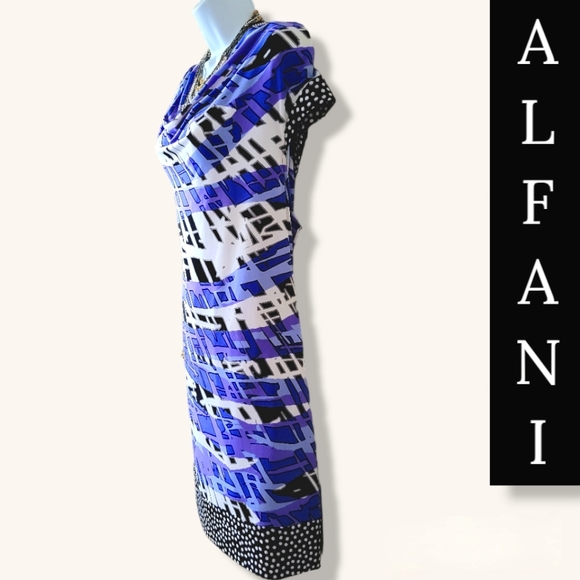 Scoop Drape Neck ALFANI Dress Womens XL Cap Sleeves Stretch Blue Black Purple - Picture 2 of 13